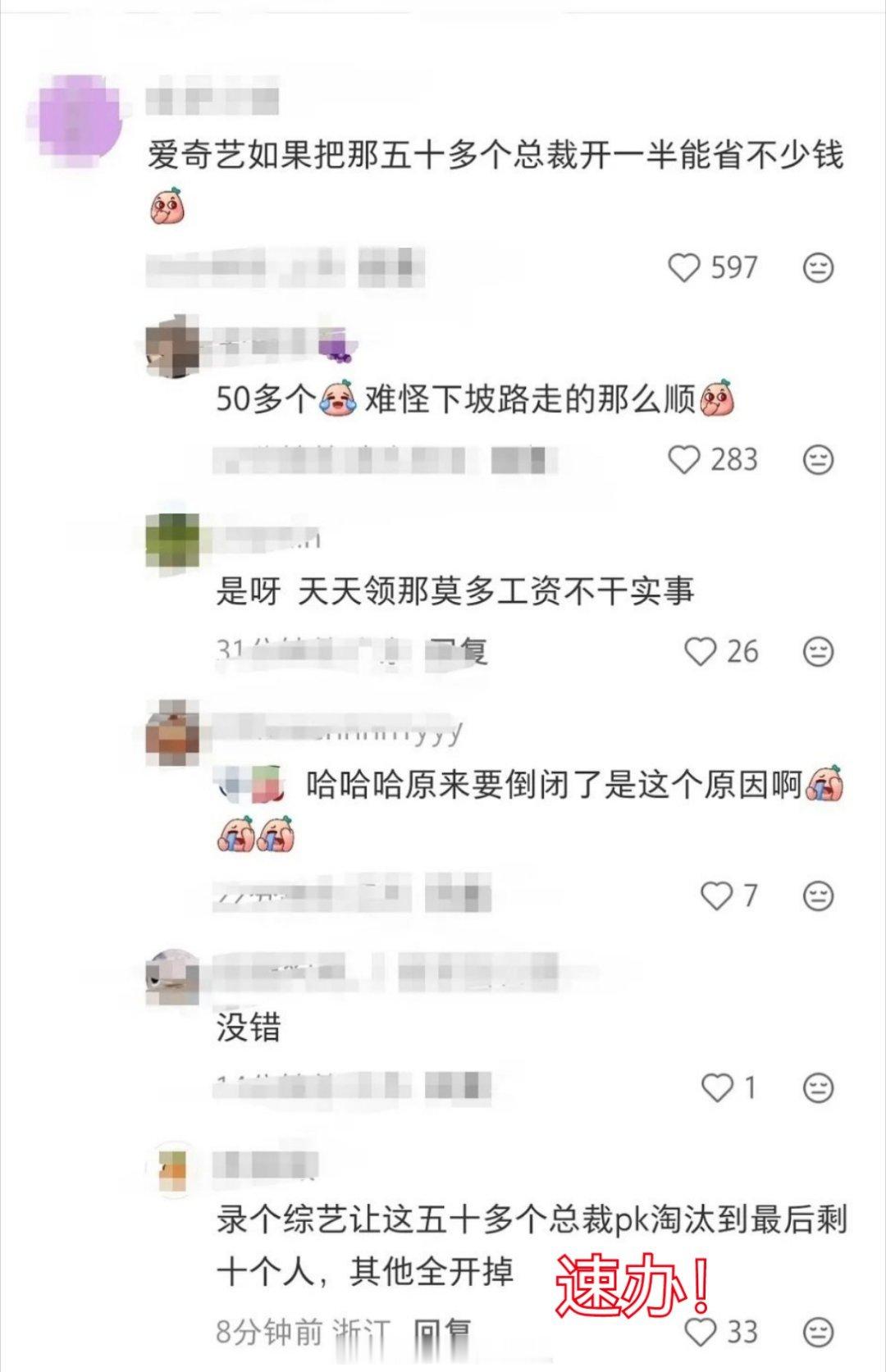 爱奇艺居然有50多个总裁吗？网友提议让他们一起参加综艺，优胜劣汰，节目上直接辞退