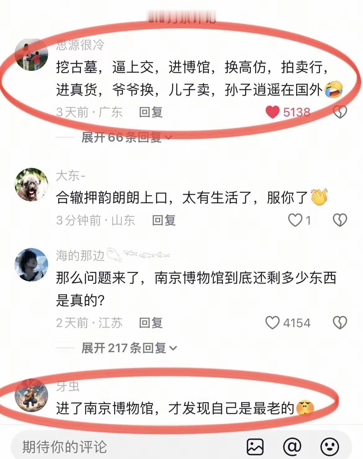 👁‍🗨永远不要怀疑评论区的含金量❗️
进了南京博物馆，才发现自己是最老的。
