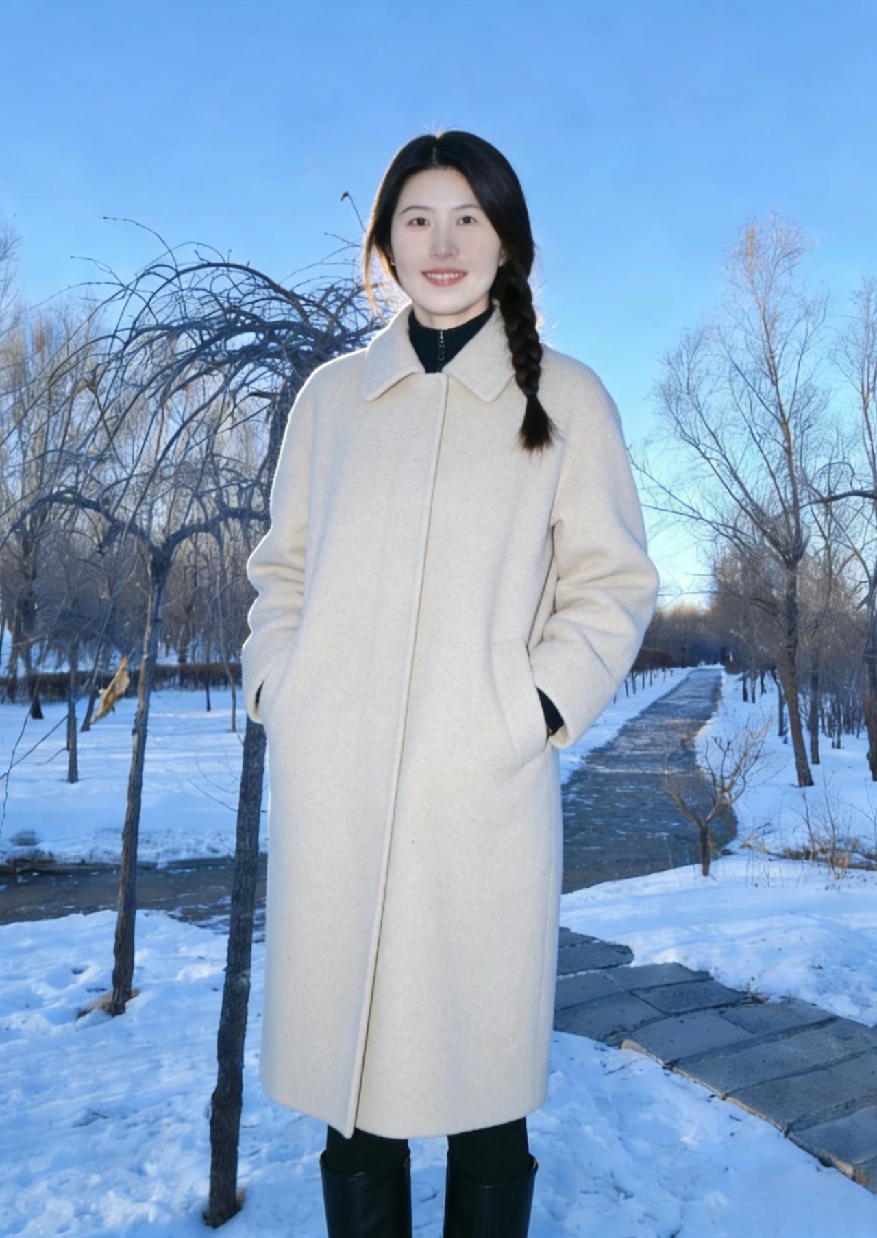 白衣裁云立雪汀，疏枝寒水共伶仃。
眸光未染尘间色，只揽清霜入眼明。