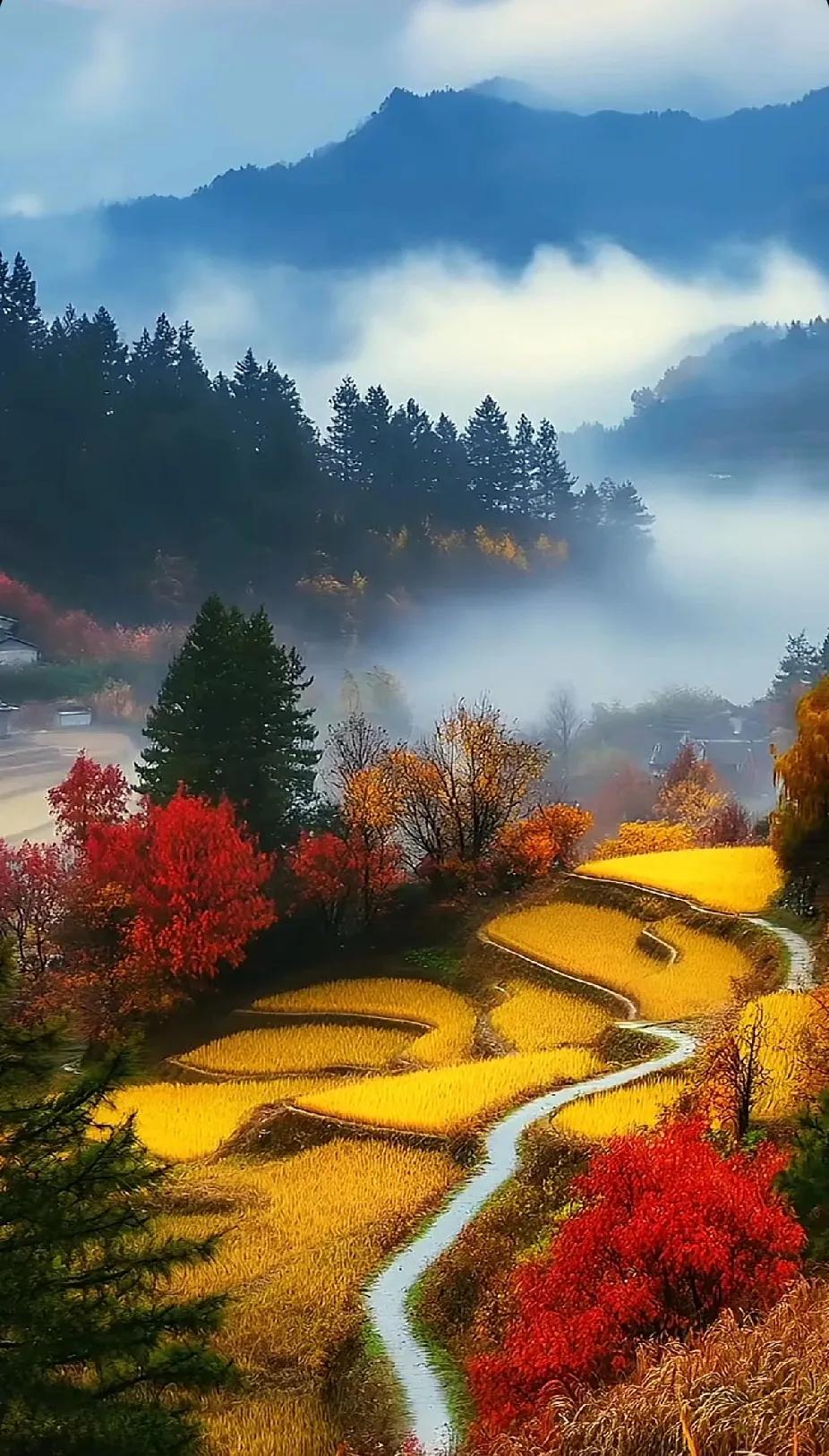 秋水共长天一色，黄叶随风舞碧空。秋景诗情画意 秋水蓝天映黄叶 壮丽秋景 秋收共长