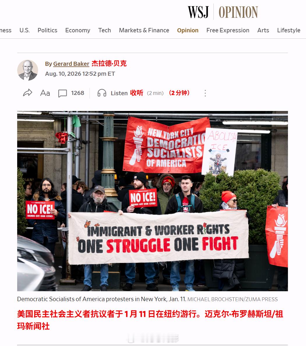 《华尔街日报》一篇批评美国社会主义者（主要针对DSA）的文章里，说了以下几点问题