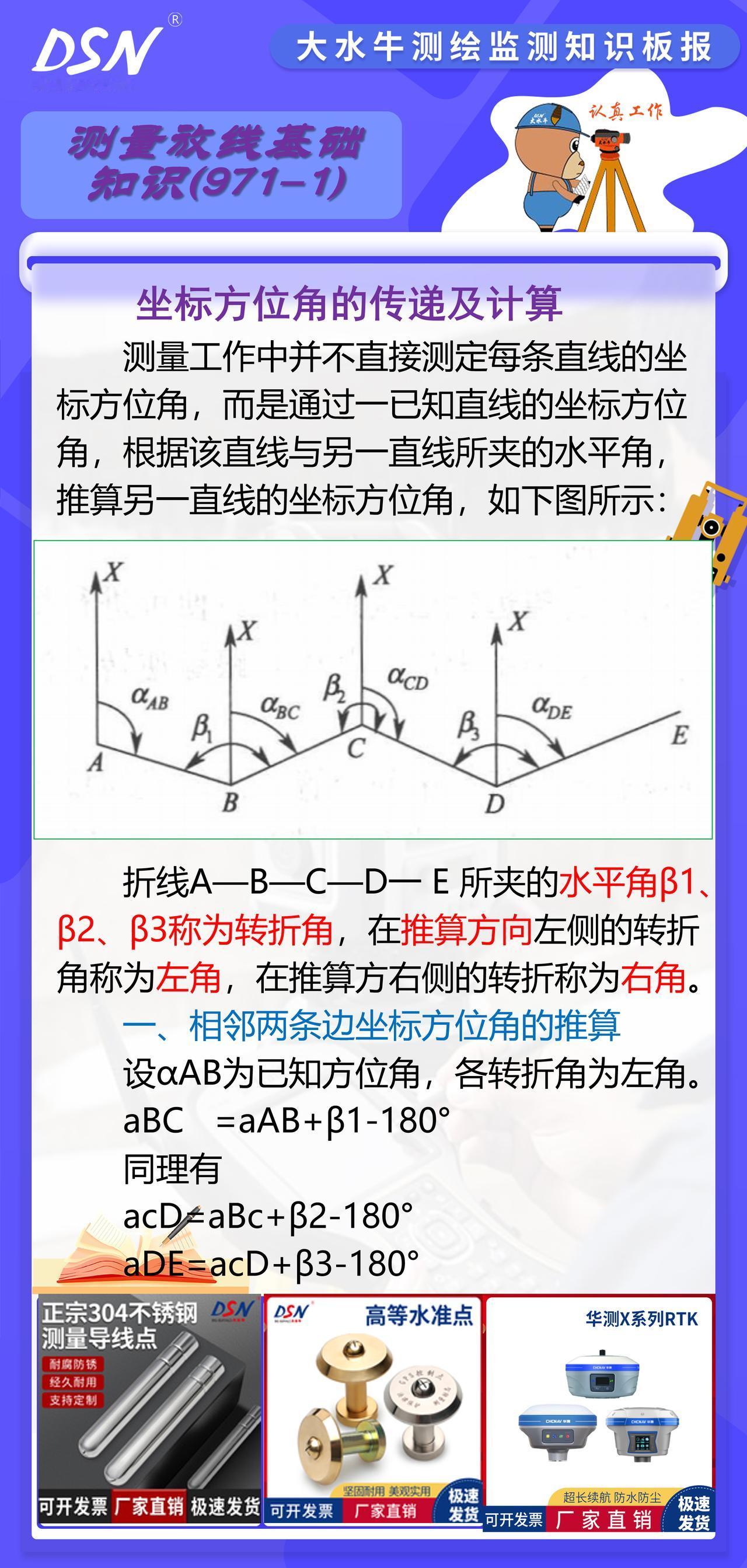 赛维板报丨坐标方位角的传递及计算
实际计算时，可根据坐标方位角的范围在0°~36