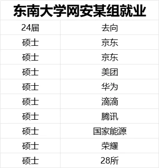 东南大学网安某组24届就业去向