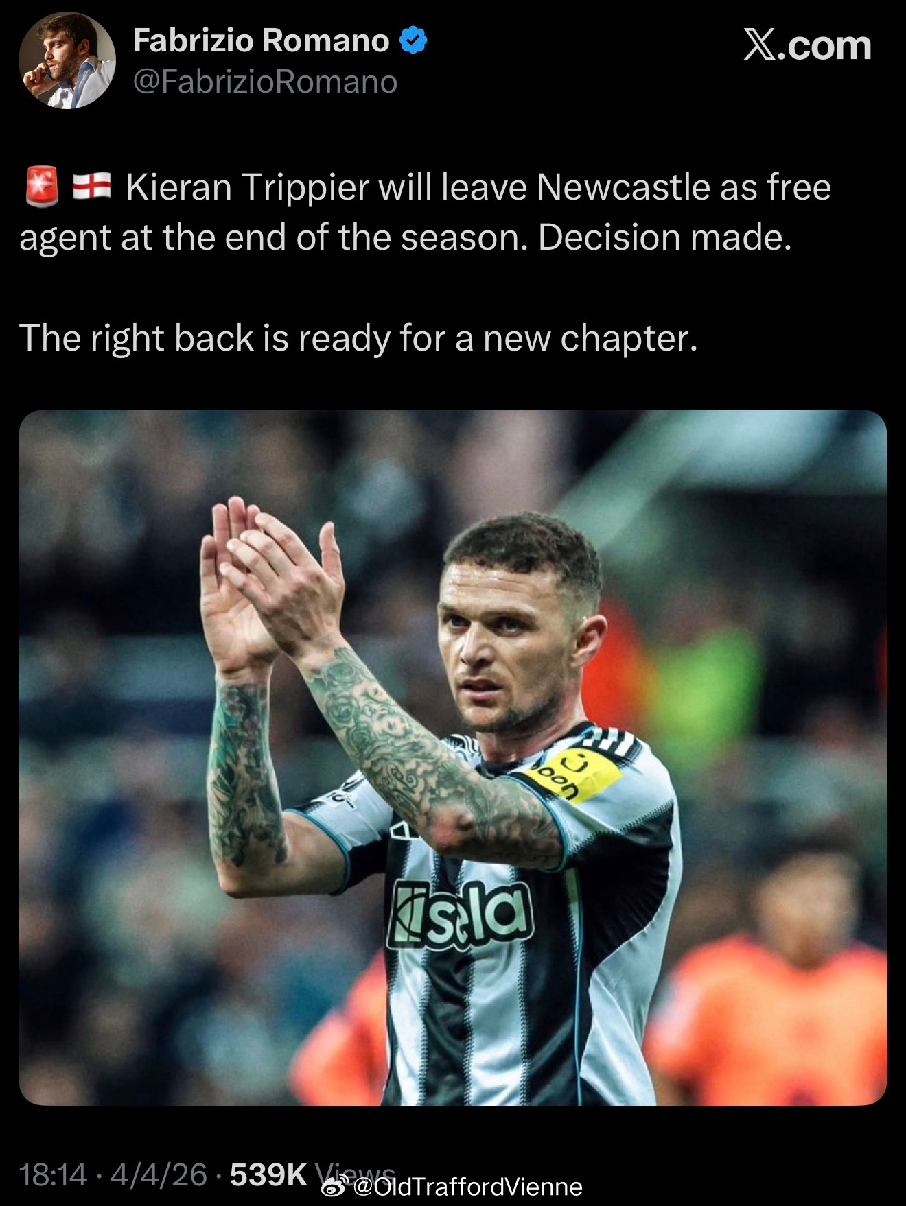 特里皮尔赛季结束自由身离开纽卡斯尔是不是很久很久以前和曼联有过绯闻？ 