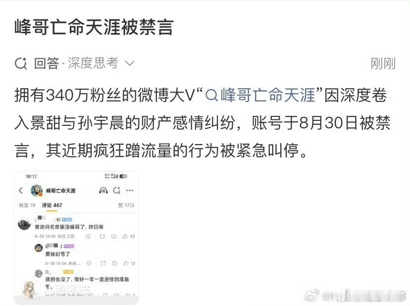 峰哥亡命天涯被禁言蹭流量其实是可以被允许的，但不能太过，更不能以辟谣的形式强行绑