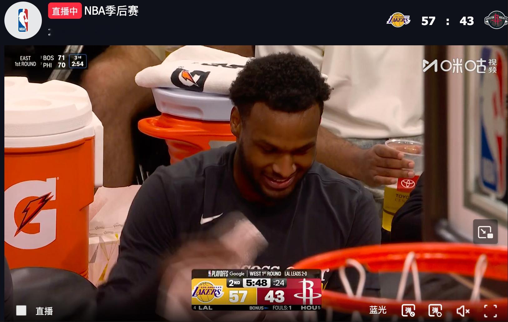 布朗尼：我也还不错吧！洛杉矶湖人詹姆斯布朗尼空接布朗尼季后赛生涯首分