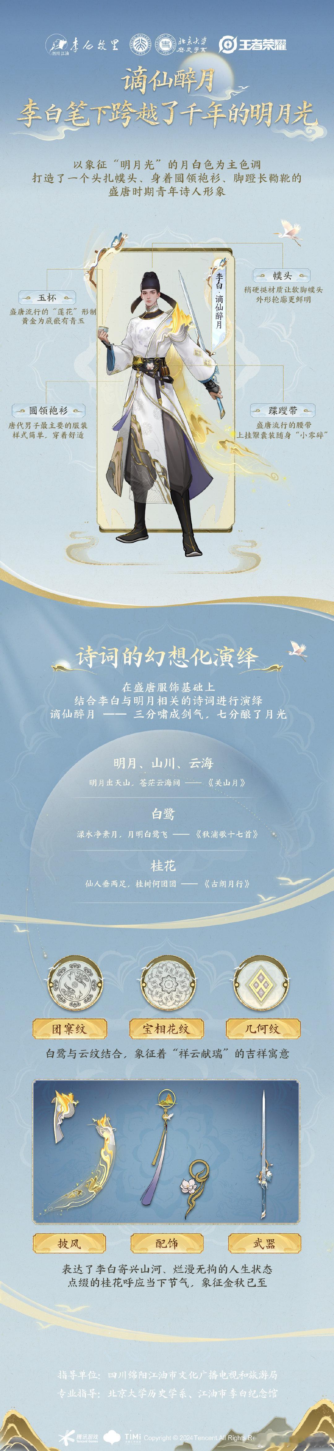李白新皮肤形象设计解读，还原盛唐青年诗人#李白谪仙醉月新皮肤##李白举杯回望人生