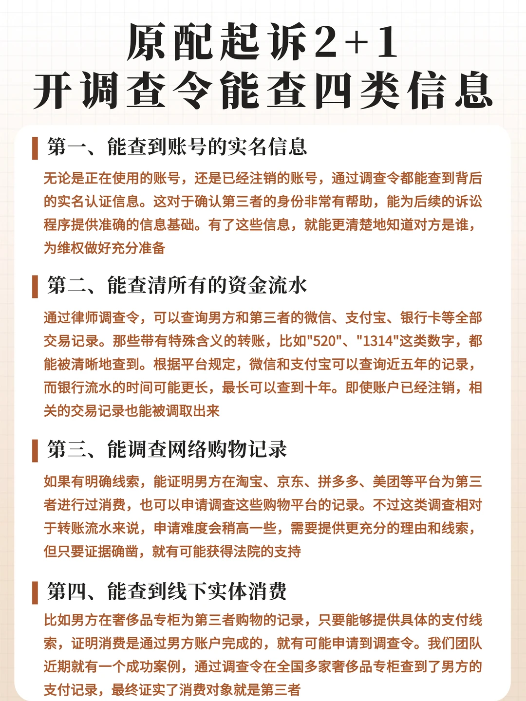 原配起诉2+1，开调查令能这四类信息