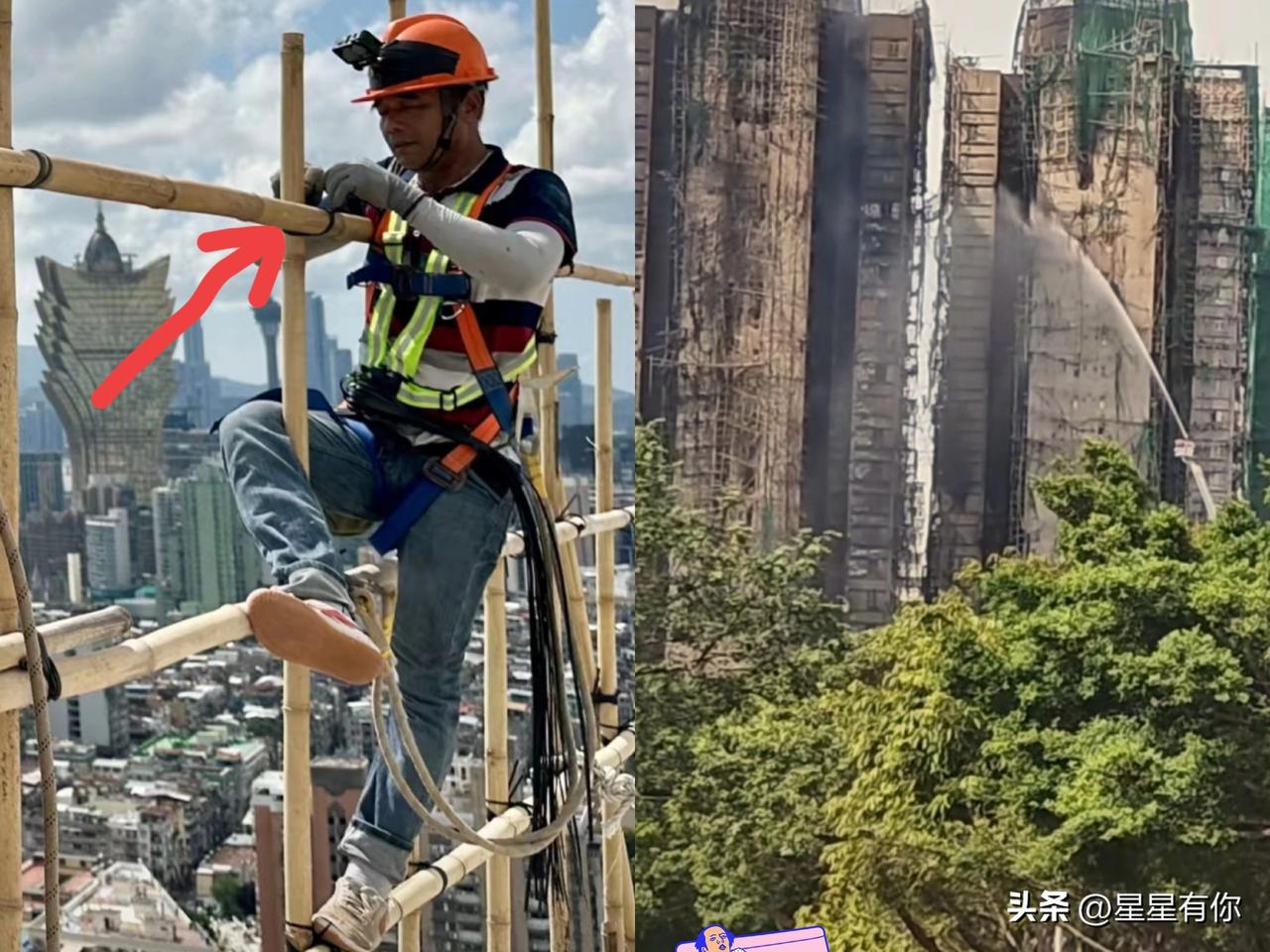 一位在香港的网友拍摄到建设好的竹架称现在香港大大小小的建筑还在用竹竿在搭，没有其