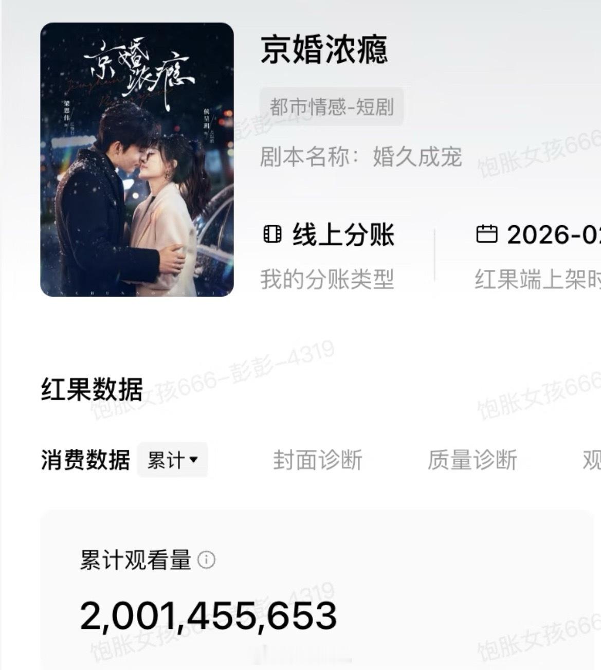 恭喜 侯呈玥梁思伟《京婚浓瘾》累计观看量破20亿 👏👏期待第二季 