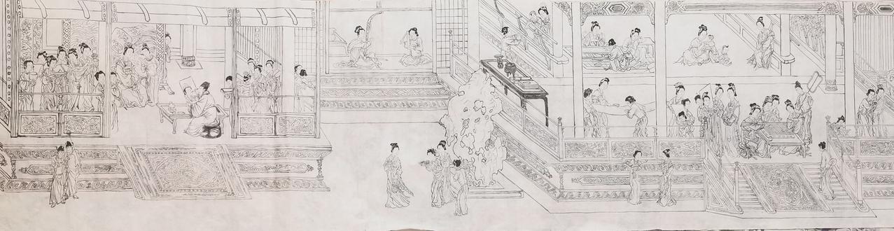 更费时的仿仇英实父《汉宫春晓图》（长卷局部）