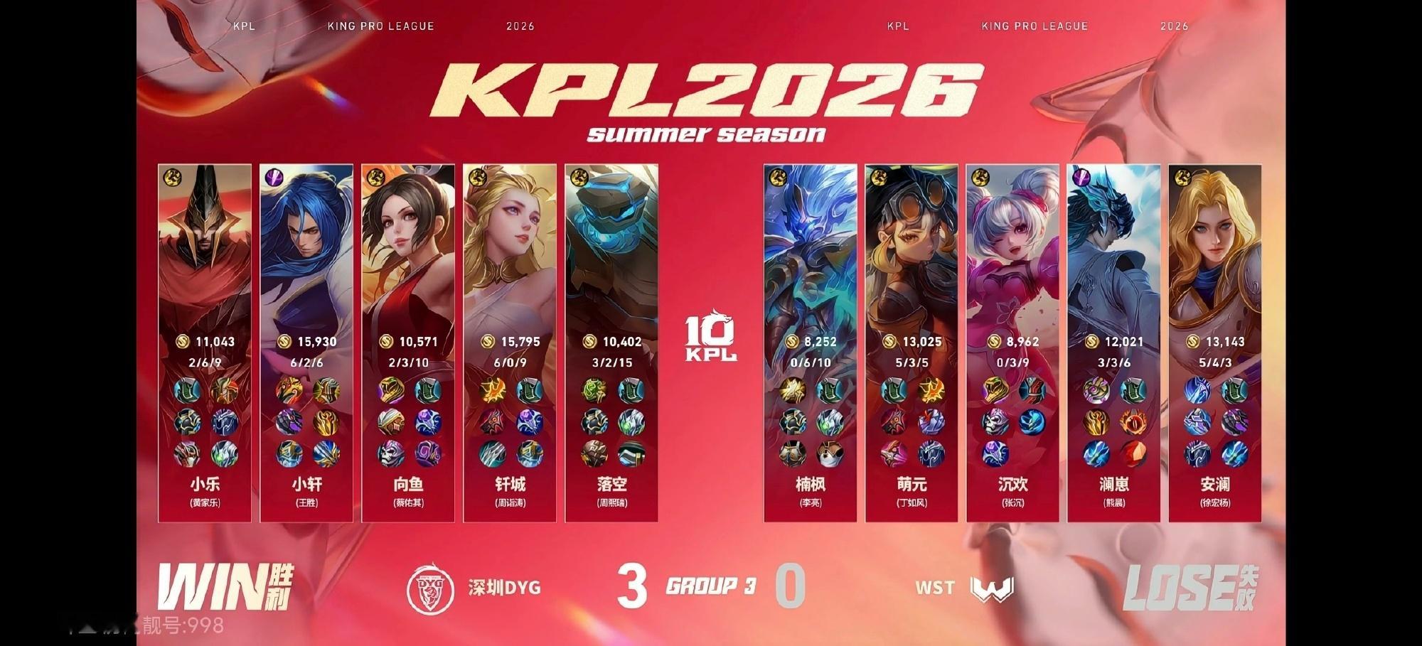 钎城艾琳极限输出DYG新赛季首胜 深圳DYG vs WST 3：0MVP：的艾琳