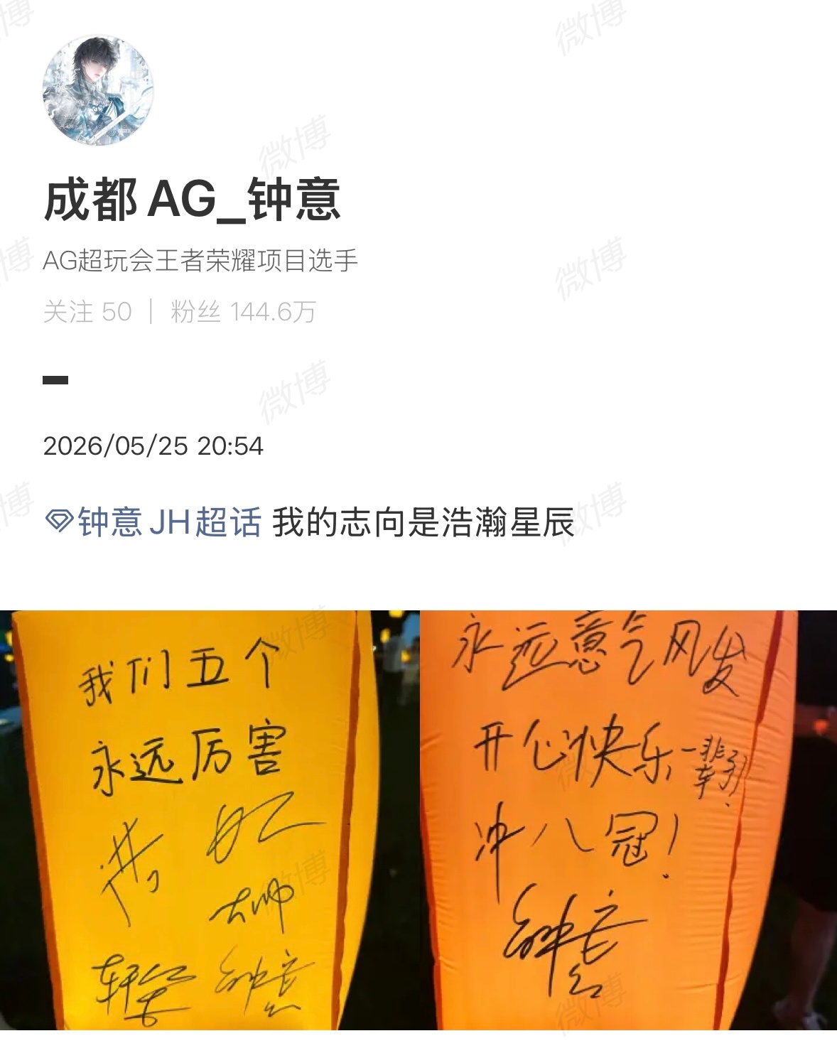 钟意 我的志向是浩瀚星辰就放飞孔明灯如愿吧 