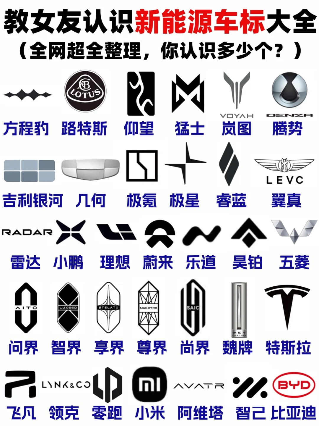 想教女友认识新能源车标？你又认得多少个？