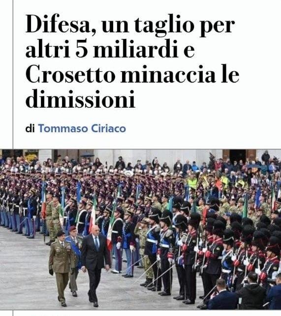 继英国防长因军费问题辞职后，意大利也上演了一场辞职风波。据意媒报道，国防部长克罗