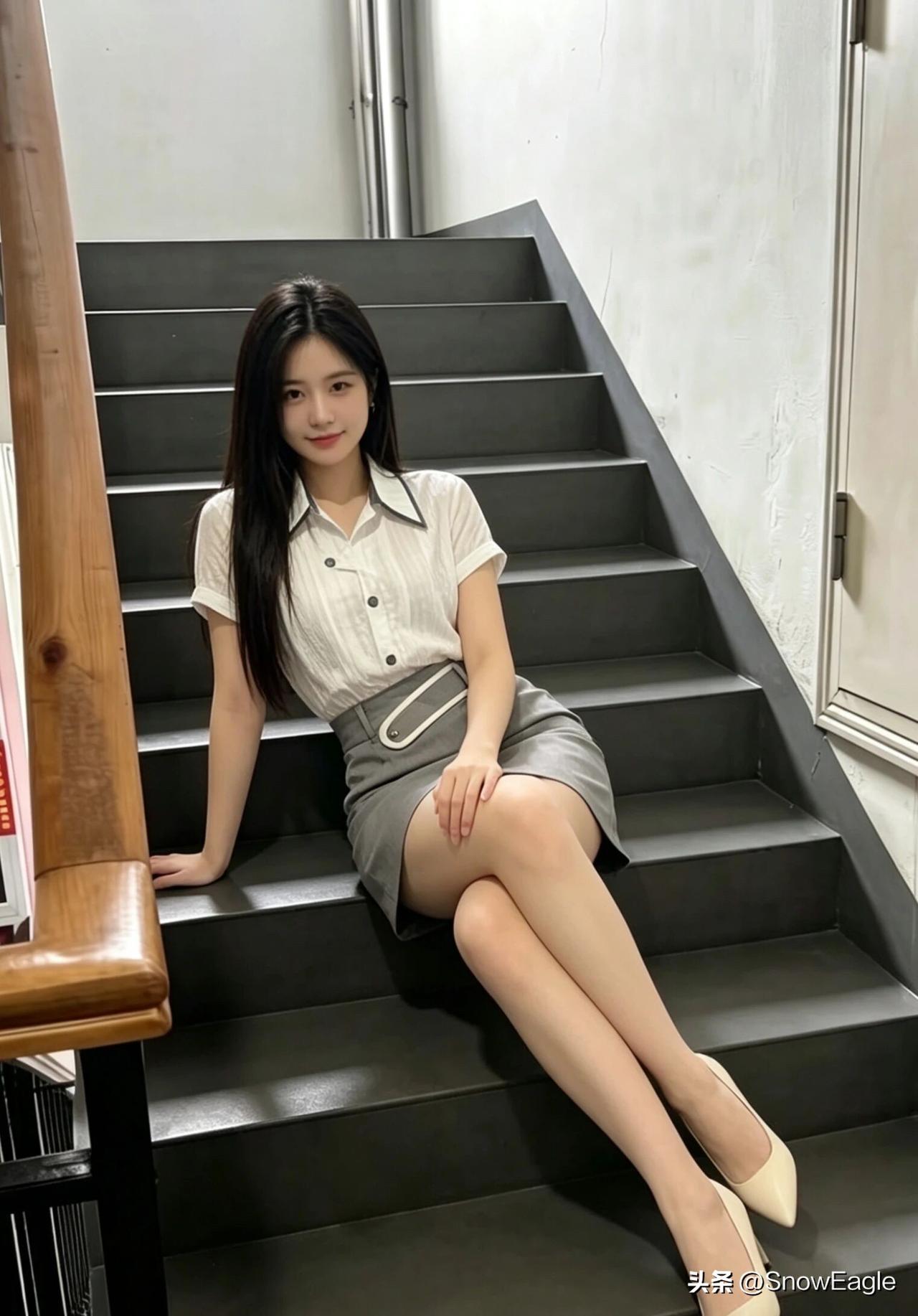 绿树阴中倚，粉衫映日辉。