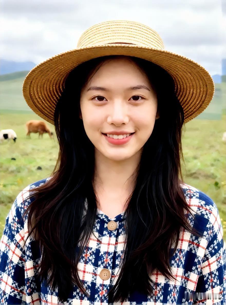 草原的风吹来，她戴草帽笑着，天地都亮了