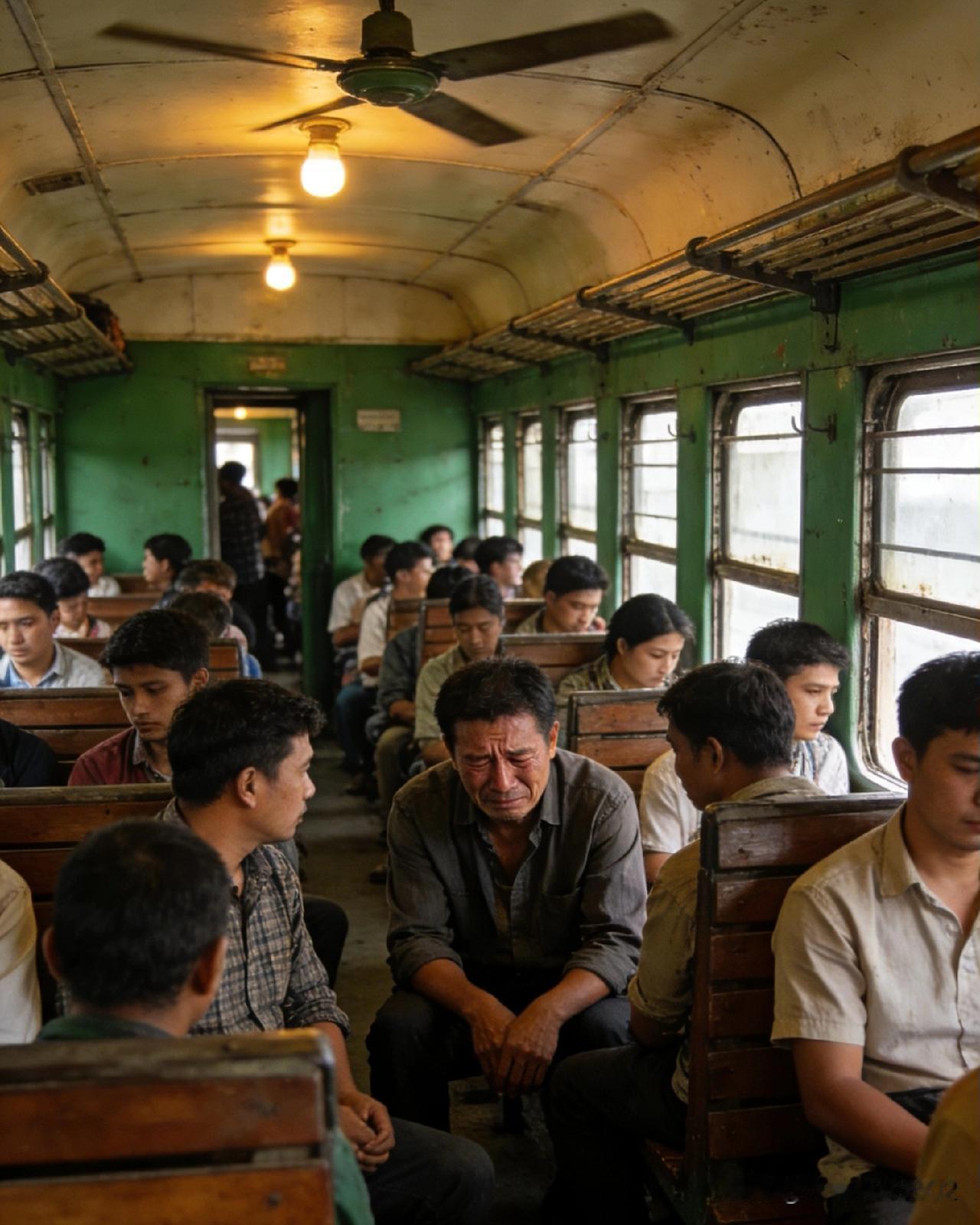 与老王一起出差，绿皮车上人挤人。老王平时稳重得像座山，这会儿捧着手机，脸都要贴屏