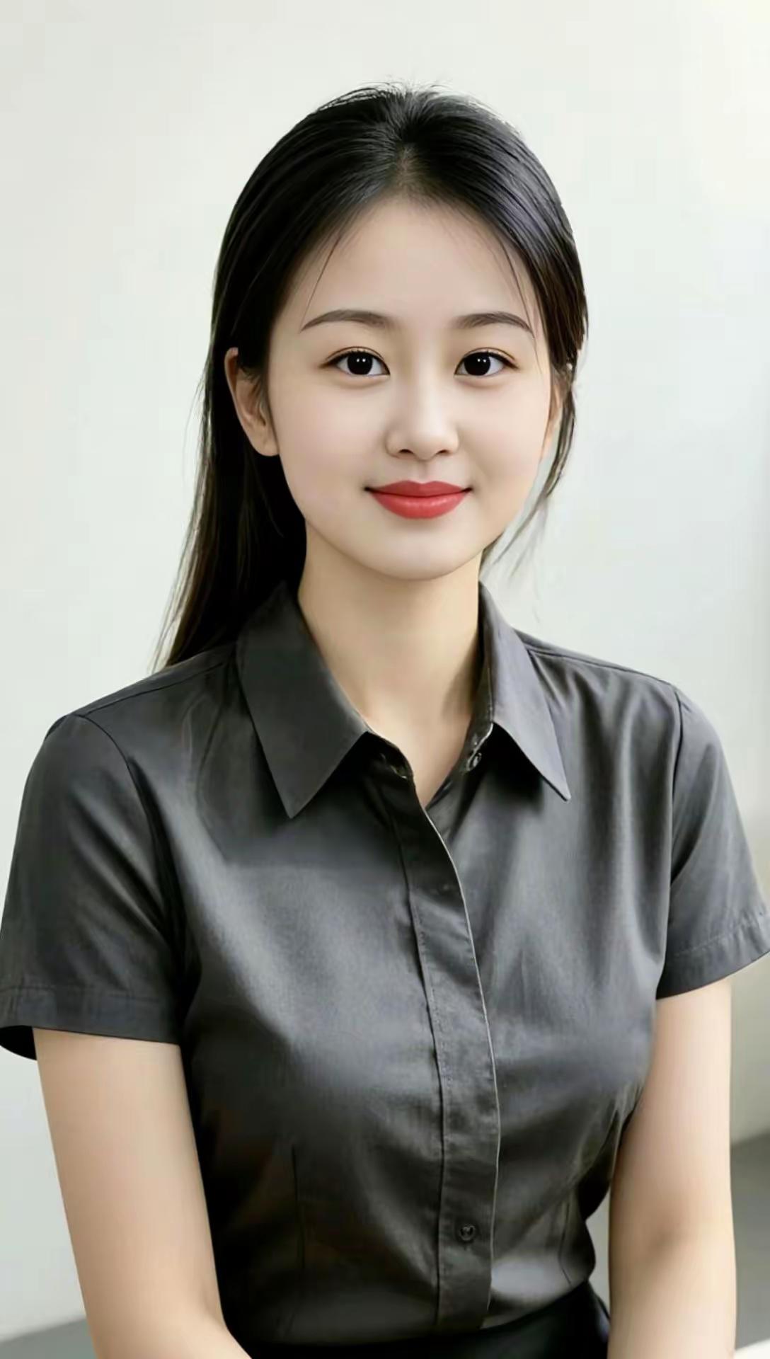这是一位穿灰色衬衫的漂亮姑娘。