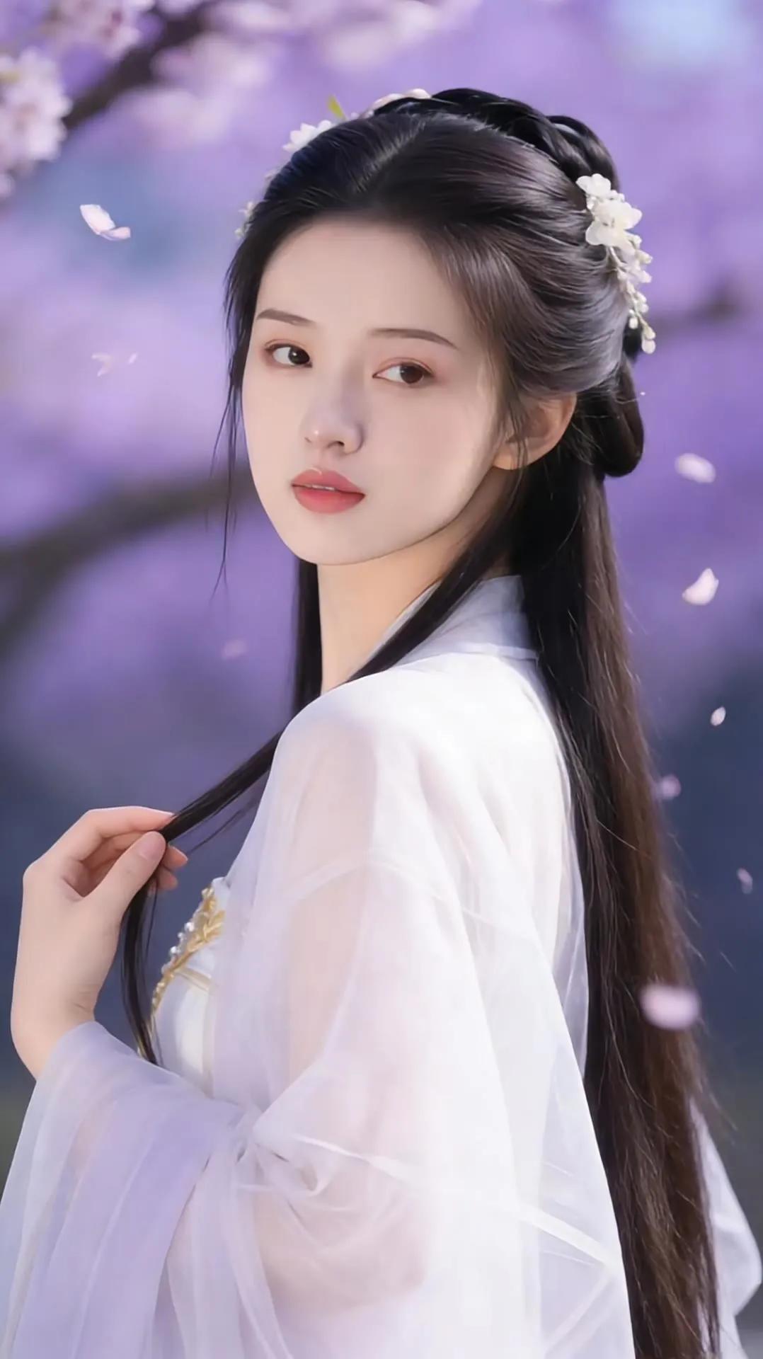 樱花树下，白衣少女，温柔如梦。