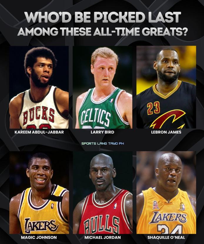 6选1！！！贾巴尔，伯德，勒布朗，魔术师，乔丹，奥尼尔；
你觉得谁会最后一个出局