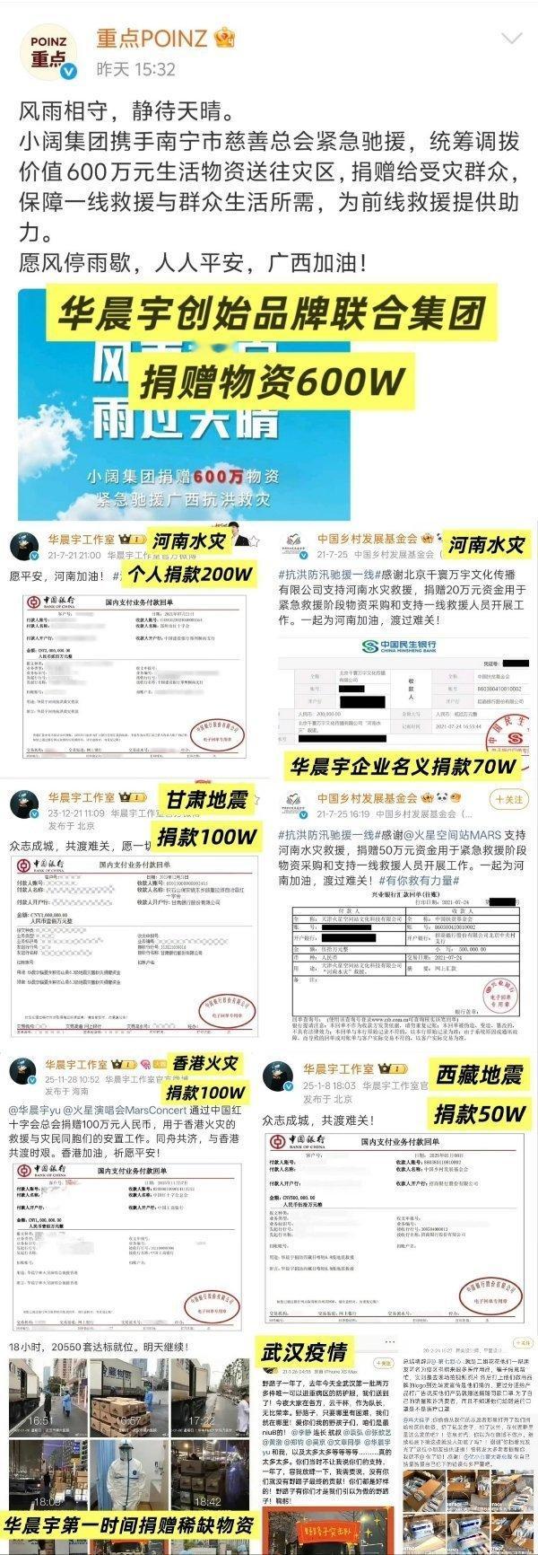 华晨宇捐赠驰援广西华晨宇驰援广西捐赠物资600万华晨宇驰援广西捐赠物资600万!