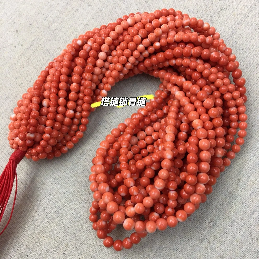 小精致台湾莫莫红珊瑚圆珠塔链3.5-5mm