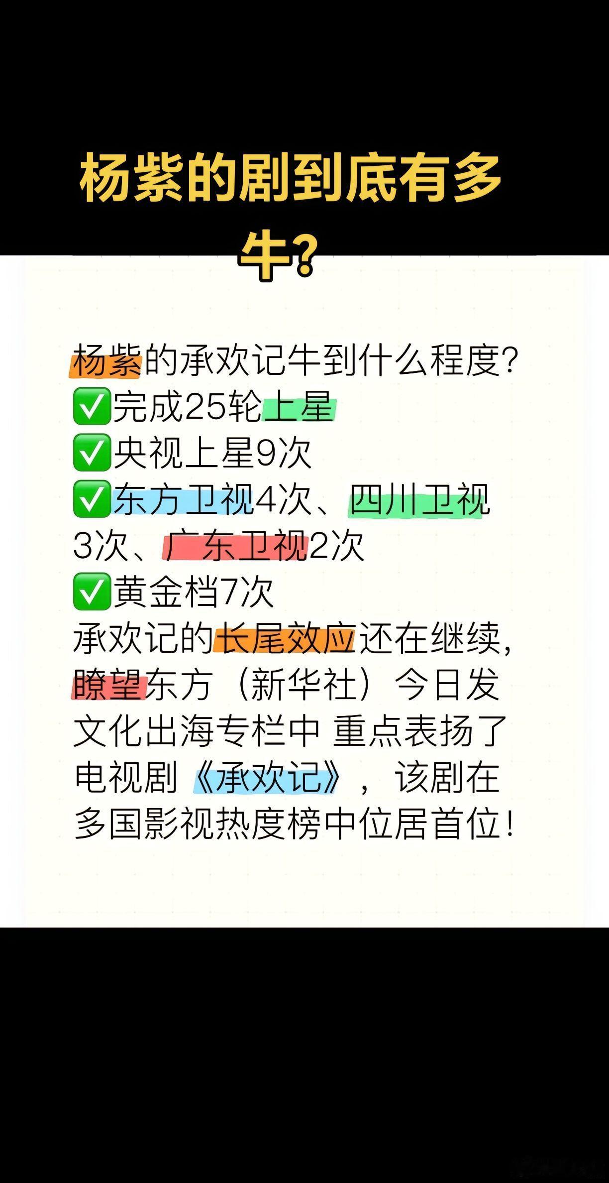 杨紫的剧到底有多牛？杨紫的承欢记牛到什么程度？✅完成25轮上星✅央视上星9次✅东