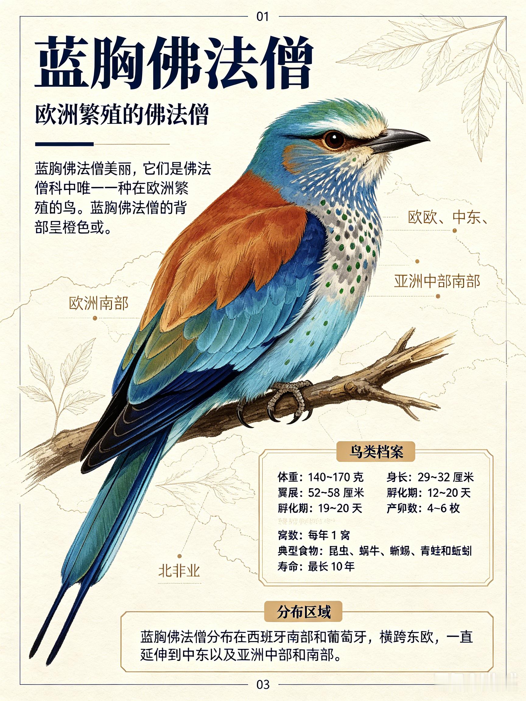 鸟类朋友图鉴 蓝胸佛法僧蓝胸佛法僧美丽，它们是佛法僧科中唯一一种在欧洲繁殖的鸟。