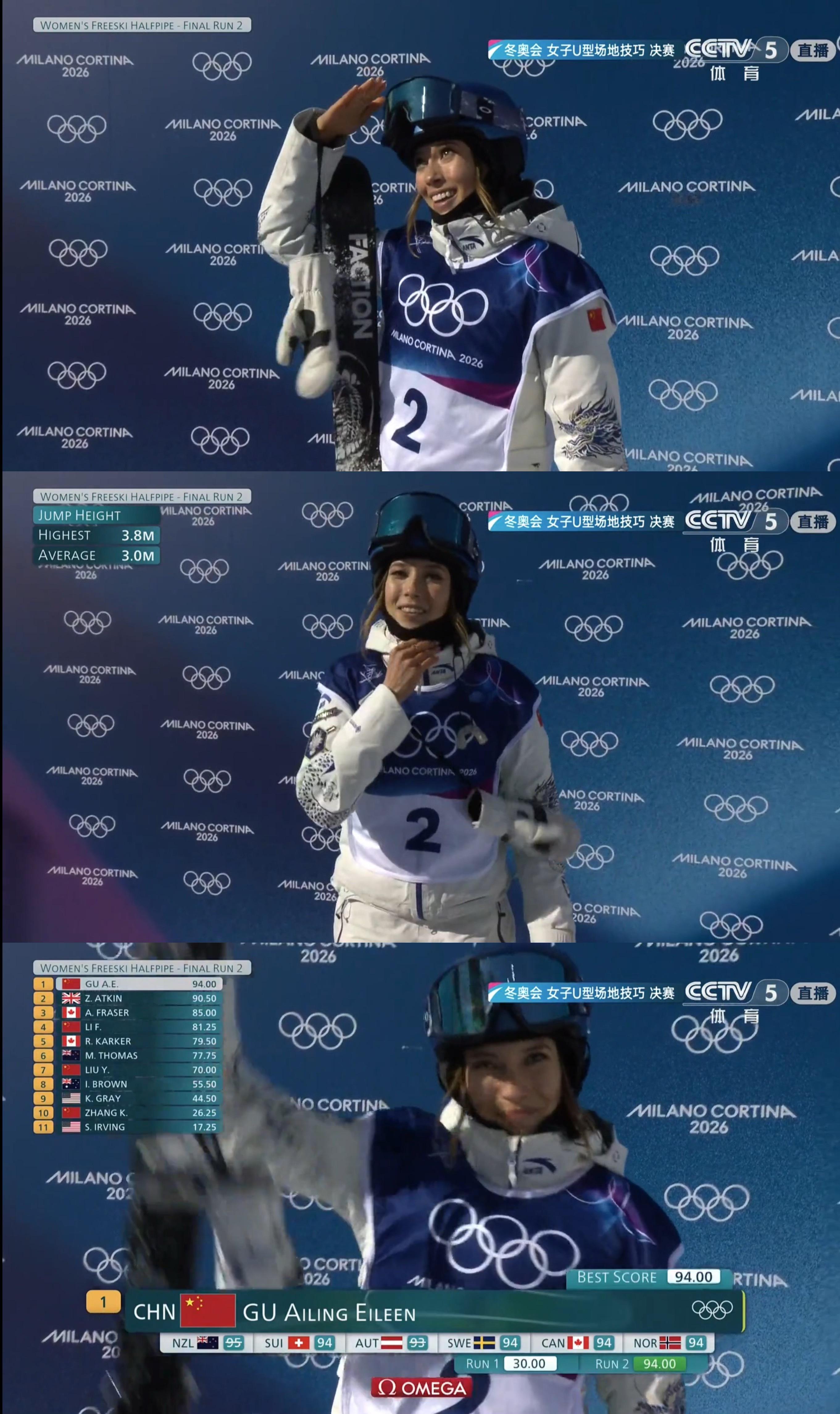 女子U型场地决赛U槽唯一兼项、唯一兼两项，用实力大赢特赢！怎么可能不敬佩谷爱凌这