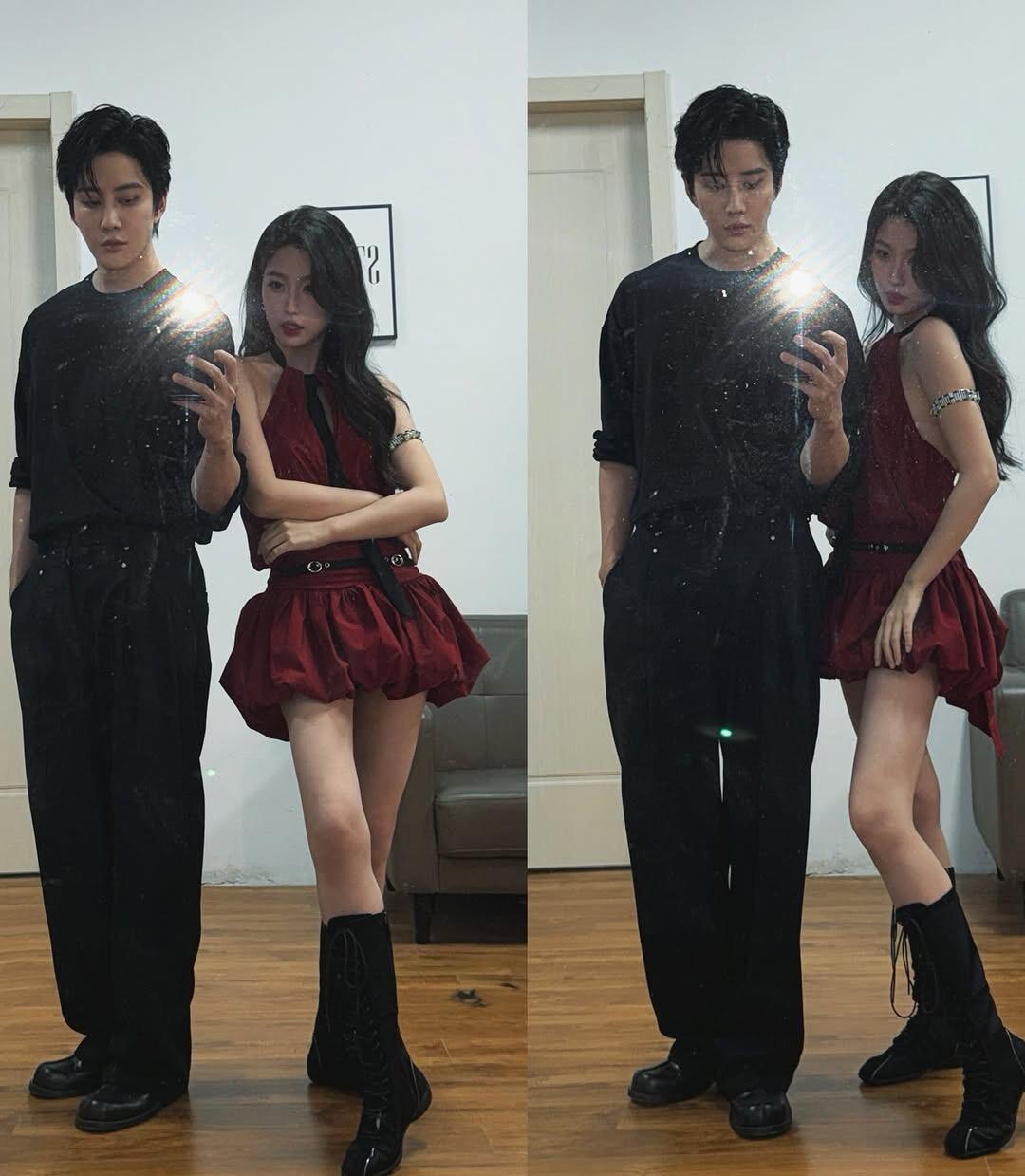 Mike也更新了和虞书欣合照！！这套还是上次发手势舞的裙子好美呀真的好长一条人