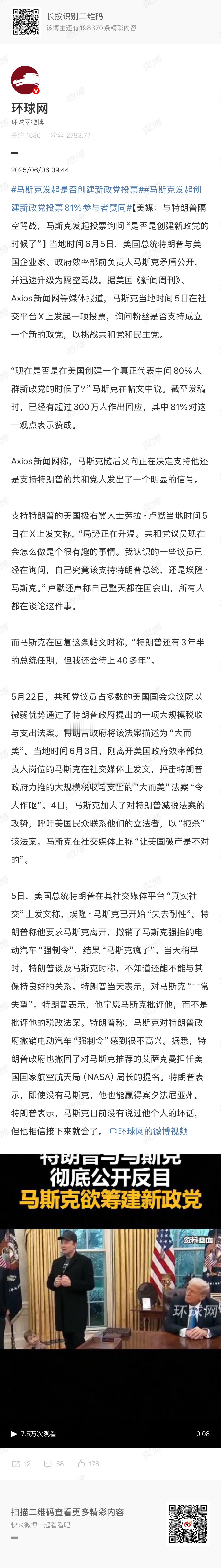 马斯克发起是否创建新政党投票没事，马前部长创立新和联胜容易被共和党以及民主党联手