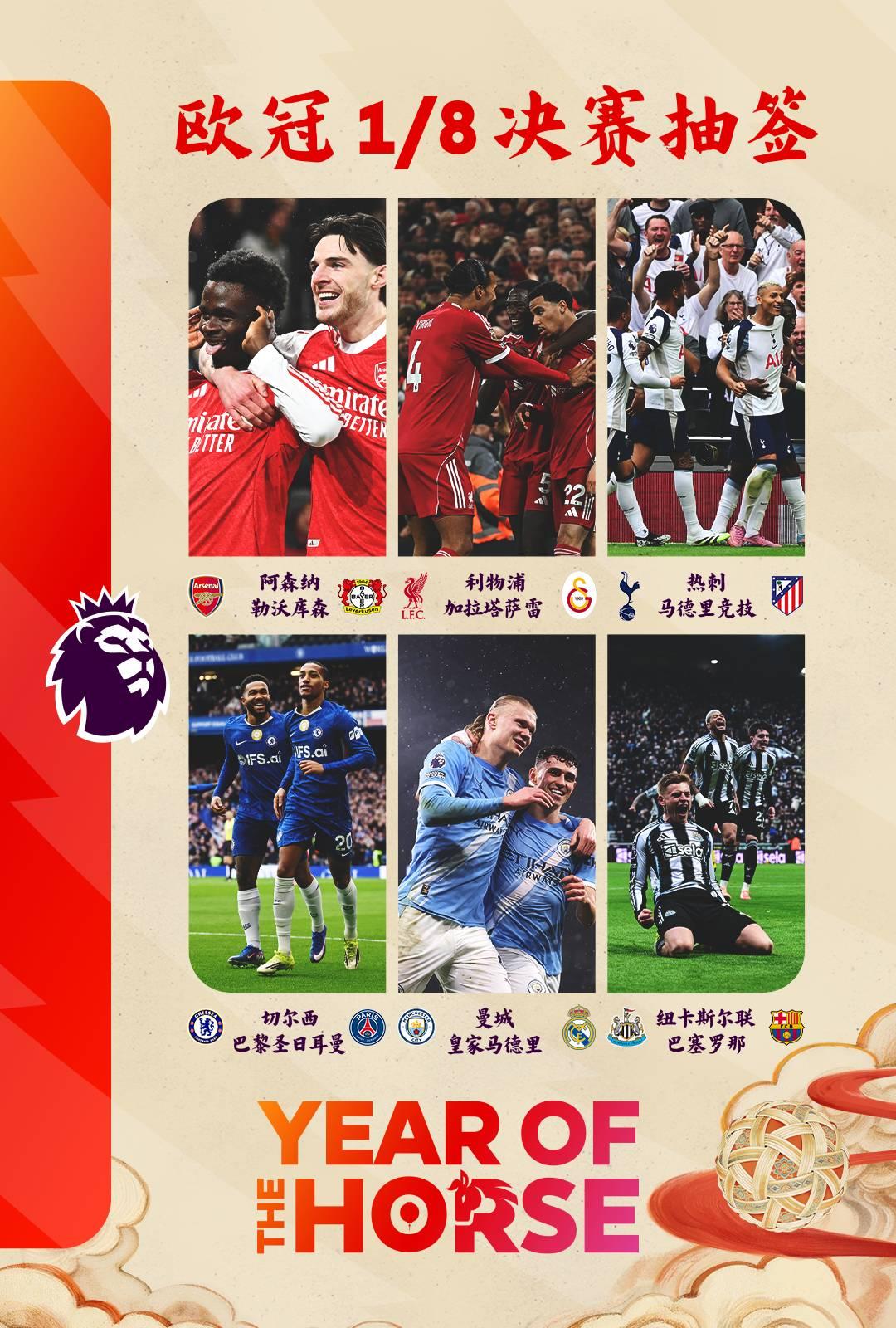 2025/26赛季欧冠1/8决赛英超6队抽签结果出炉。驿启英超一起英超 英超