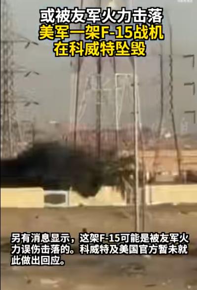 跟我预计的一样，美军承认了有战机坠毁，却不承认是伊朗击落的，而是说被友军“误击”