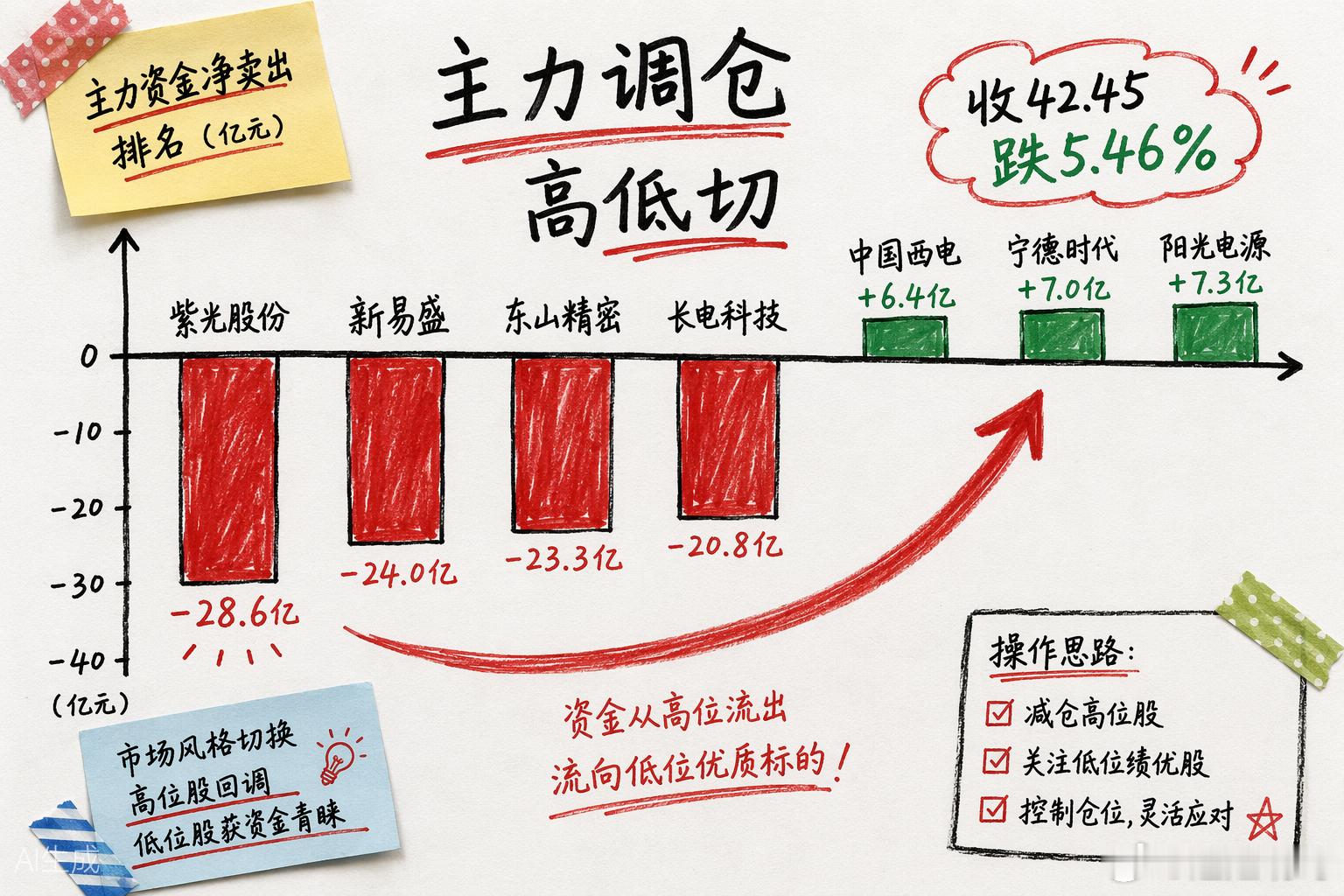 主力净卖出28.6亿排两市第一，紫光股份42.45元是谁在接？今天紫光股份这根阴
