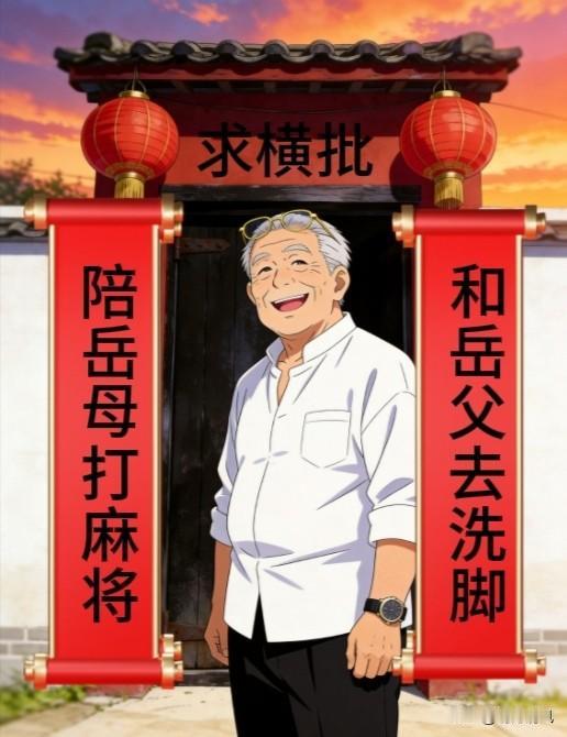 缺一个惊艳横批，才华横溢的你不妨来试试吧
上联:和岳父去洗脚
下联:陪岳母打麻将