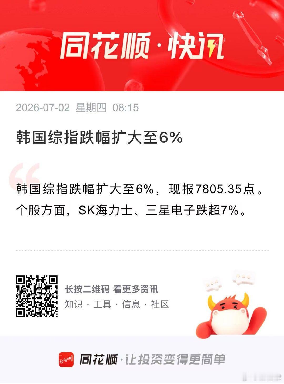 韩国股市 科创也该跌跌了吧，A50还挺坚挺，还是红的 