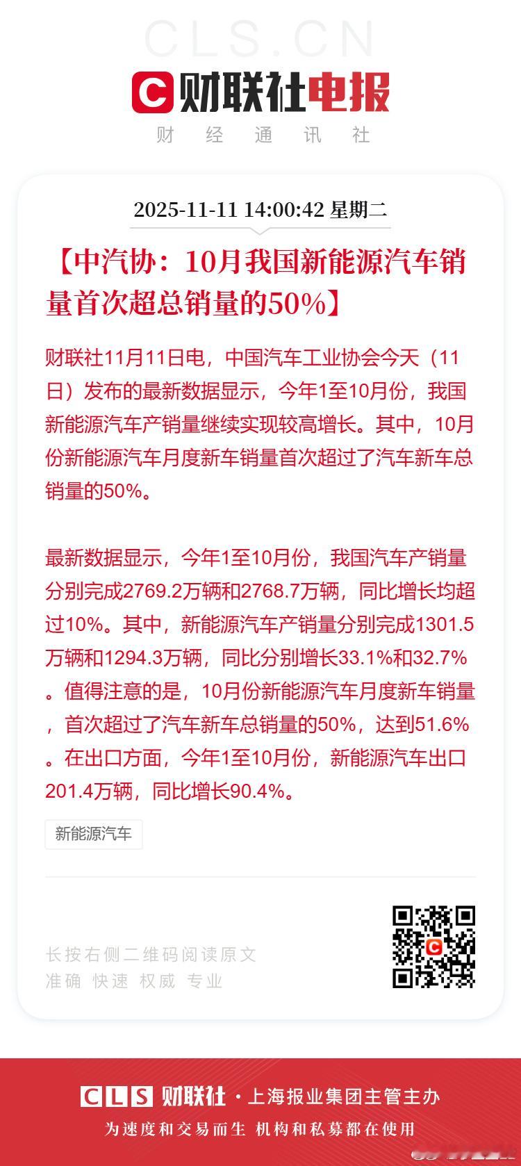 10月新能源车销量首次超一半！路上的绿牌车的确是越来越多啦～ 