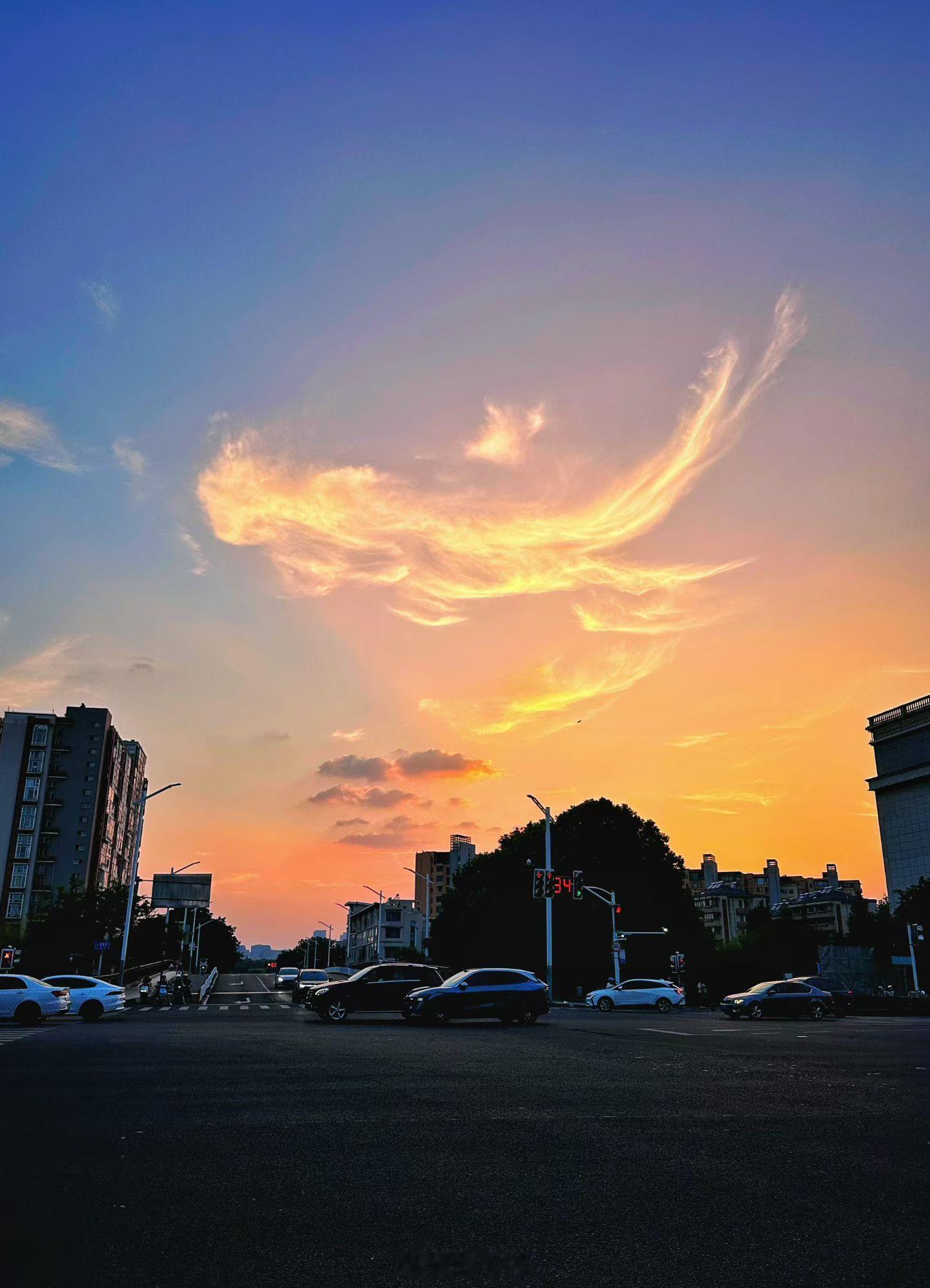 看看这片被夕阳照着的云层像什么？ 