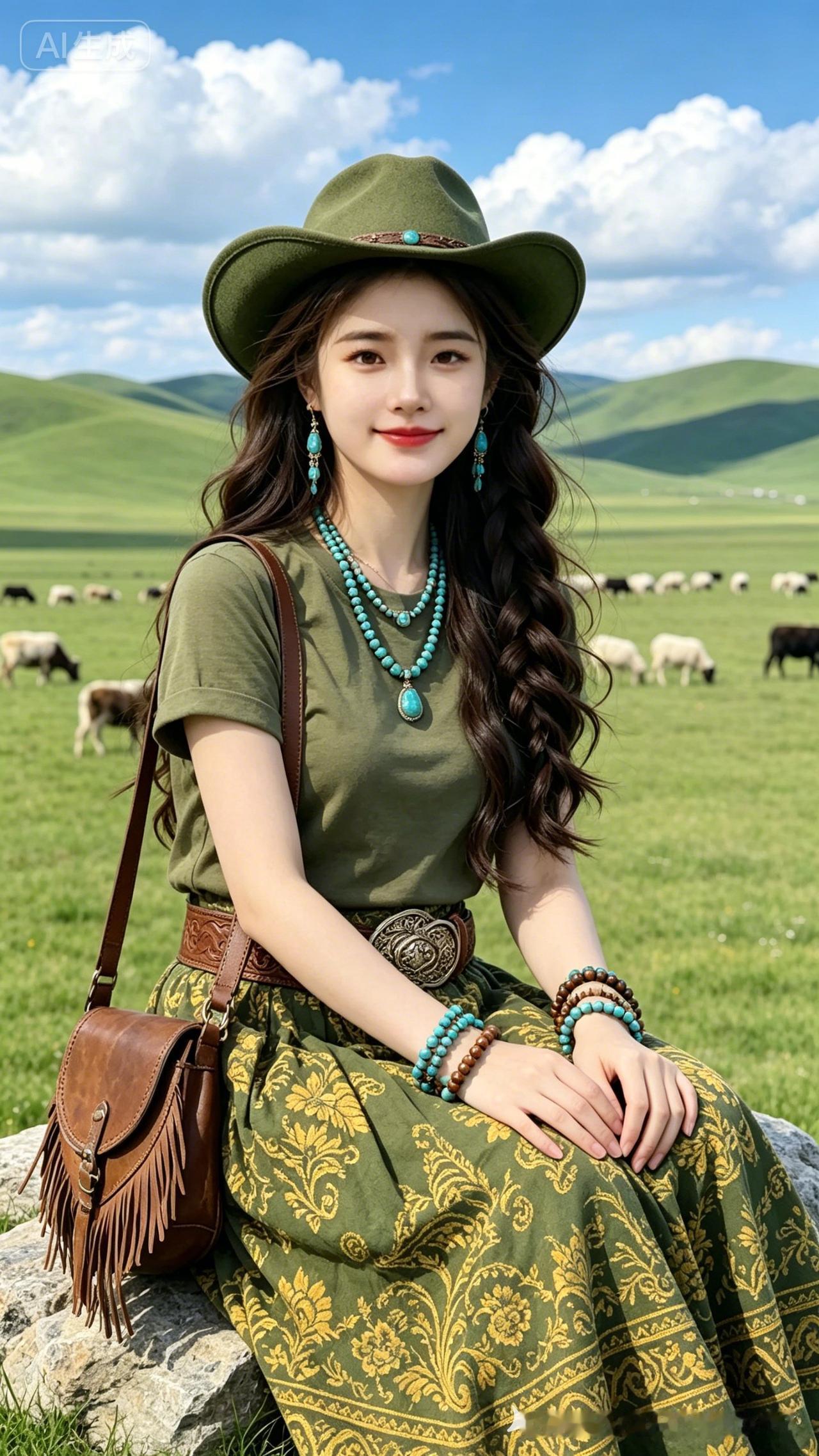 牧场这位漂亮姑娘，风景真美！