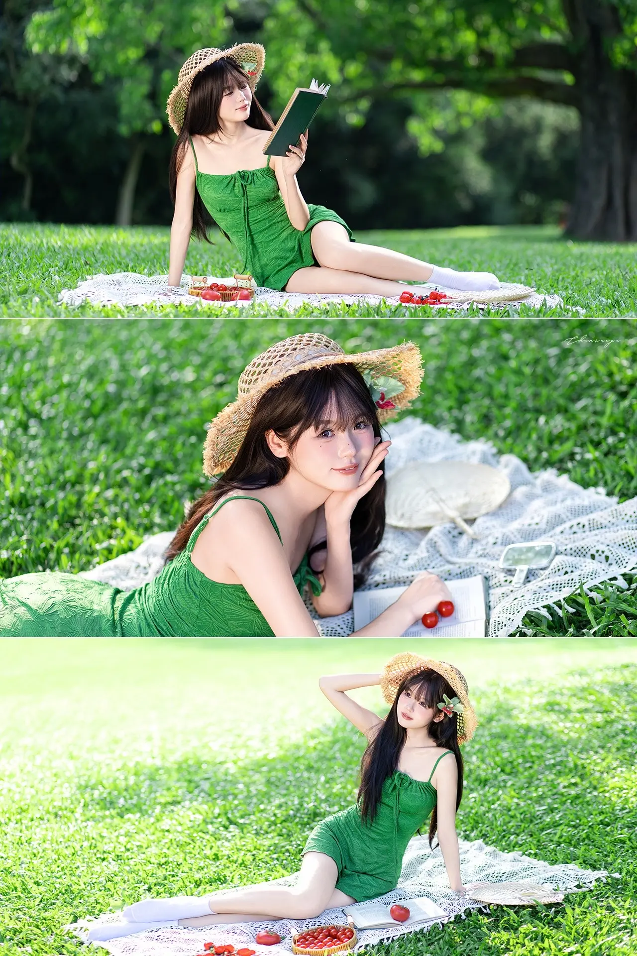 夏日氧气感绿色💚。“绿意漫过草坪，番茄撞碎盛夏的燥热， 眉眼藏着晚风...