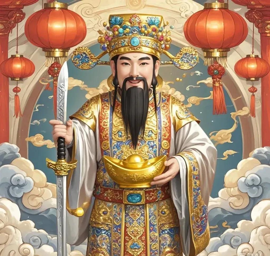 财神知晓你近日债务危机，烦心事环绕周身，
如今特左手携带金元宝，赐你招财又进宝；