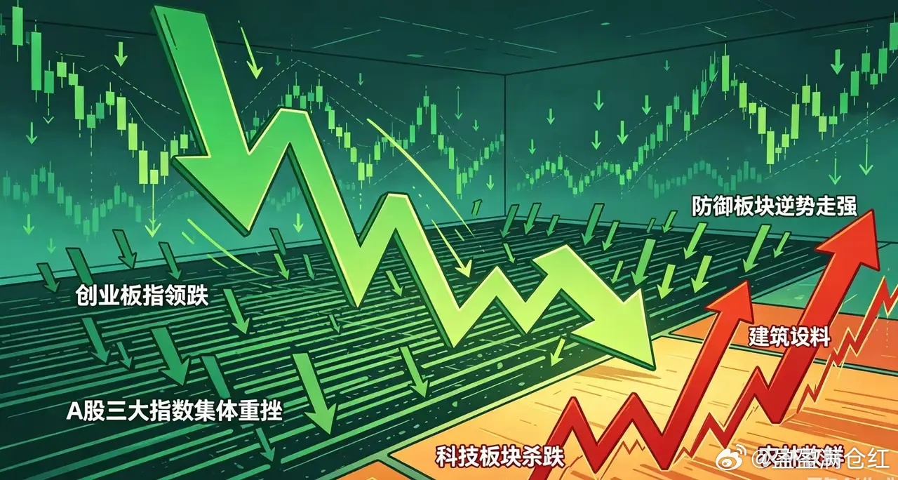 一、市场整体表现：放量普跌，创业板领跌今日A股三大指数集体重挫，呈现低开低走态势