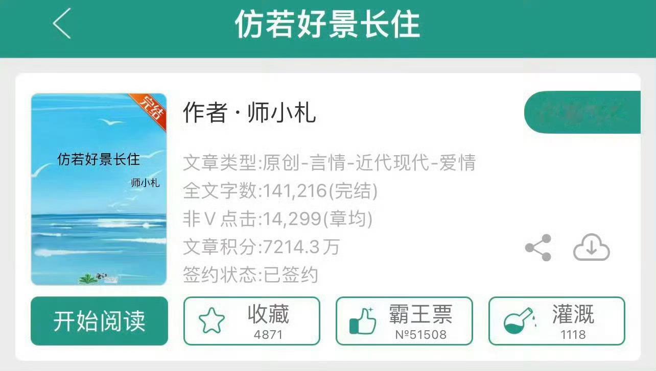 小说推荐：《仿若好景常住》 作者:师小札简评：清醒洒脱女主vs成熟慢热男主，熟男