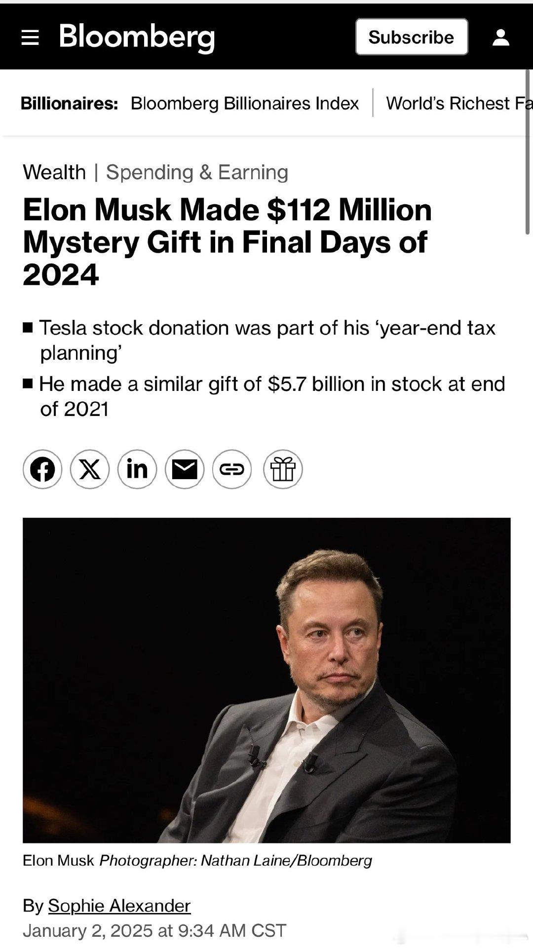 2024年年底，马斯克（Elon Musk）向未公开的慈善机构捐赠了268,00