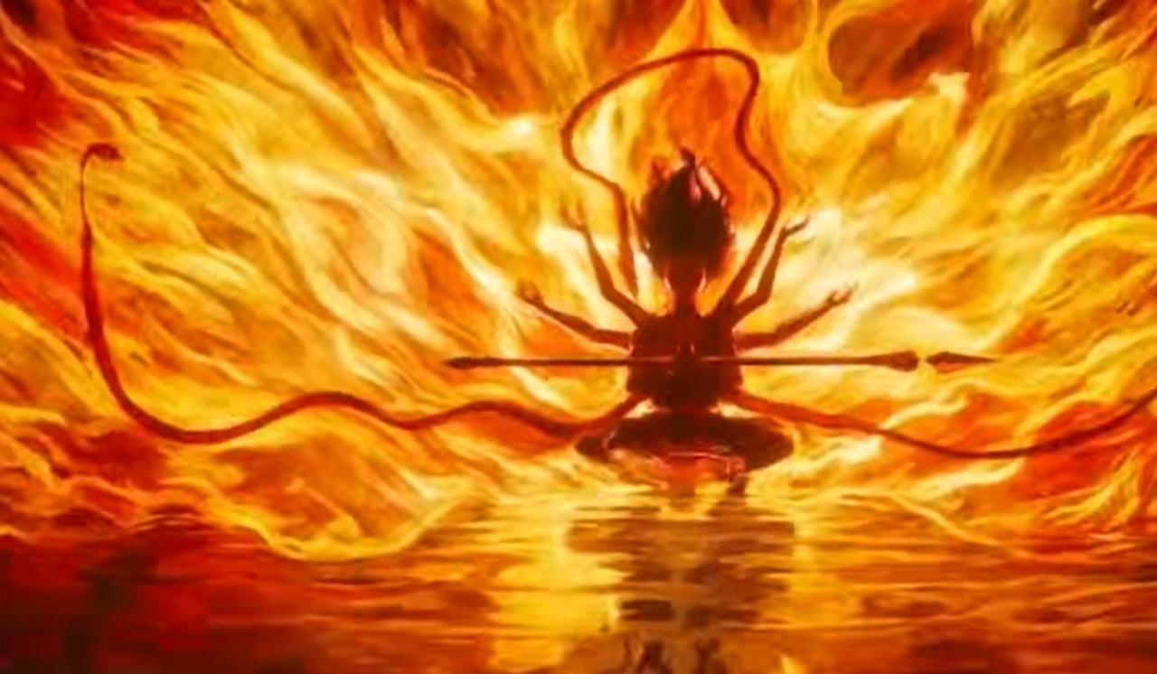 烈焰中哪吒的剪影尽显国风科技的浪漫，转场至鳞次栉比的科技园区，白色建筑群在晴空下