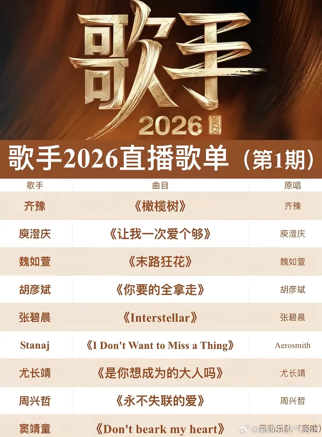 歌手第一期歌单有期待的吗 