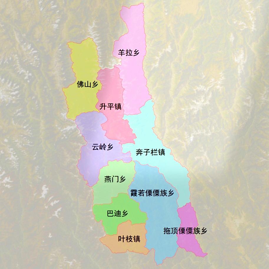 德钦县乡镇划分简图（2024）