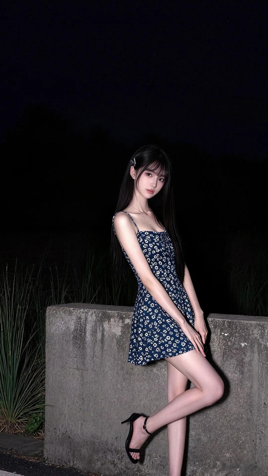 夜色漫过旷野，晚风掠过石阶。
藏蓝底色缀满细碎白花，
不必追赶灯火，
我与夜晚，