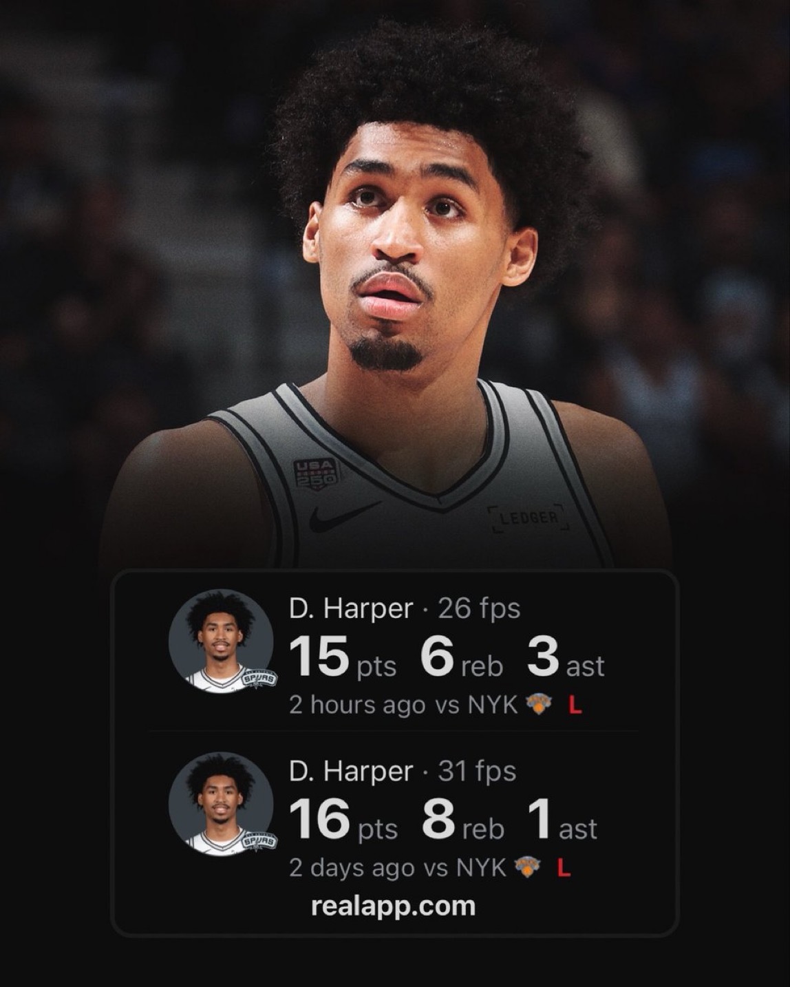 NBA历史上在总决赛比赛中得分上双的最年轻球员：— Dylan Harper（第